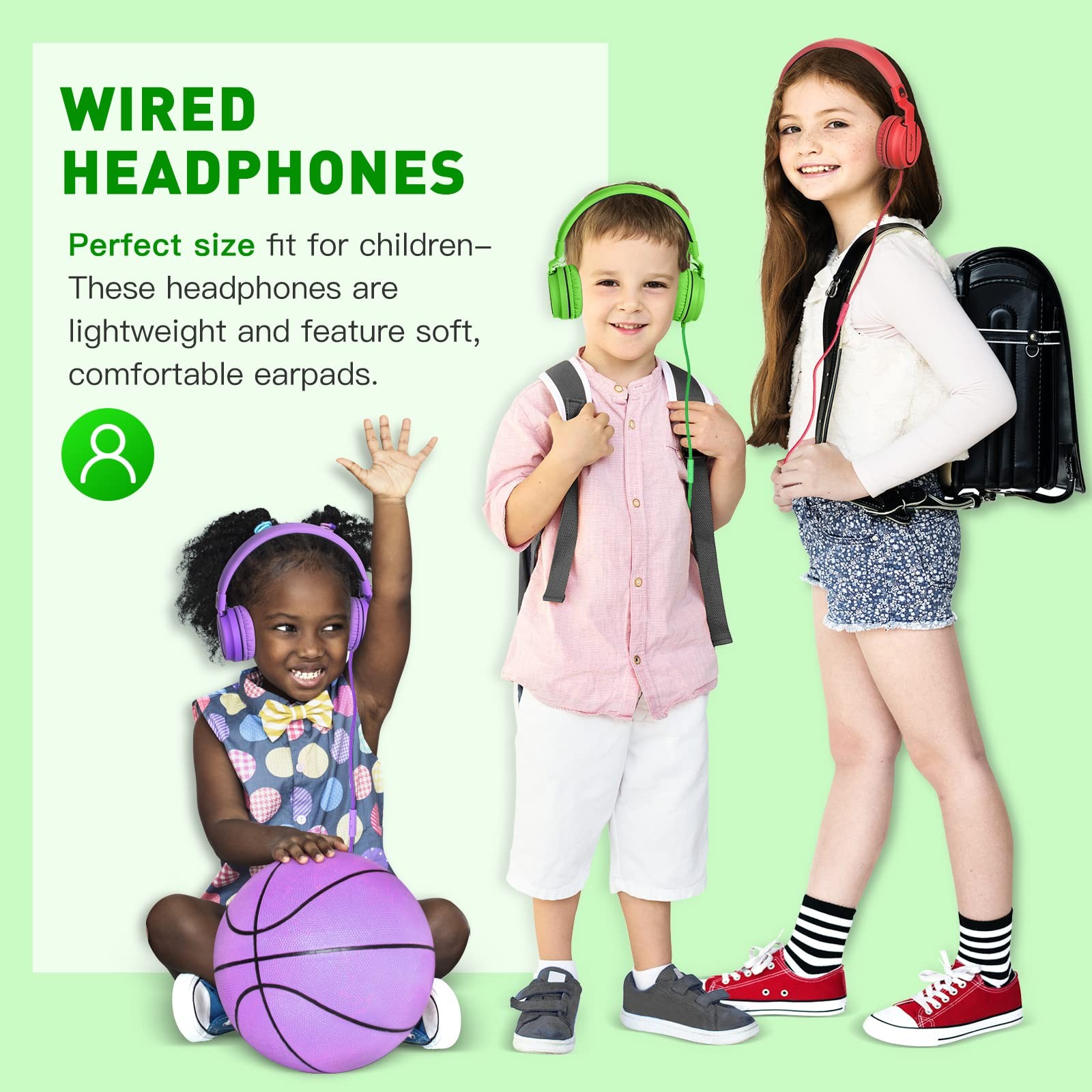Black Green 950 Wired Headphones for Kids with Microphone 3.5mm Jack On-Ear