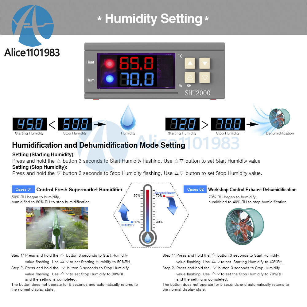 100x SHT2000 10A Temperature Humidity Hygrometer Controller Thermostat DC 12-72V