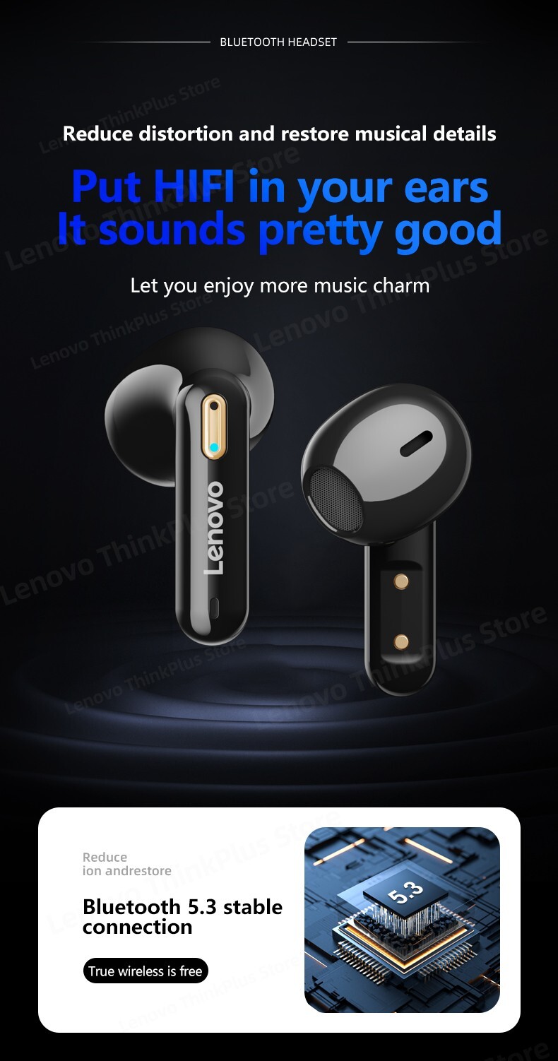 Lenovo LP6 Pro Bluetooth 5.3 Earbuds Wireless Dual Mic LED Display HiFi