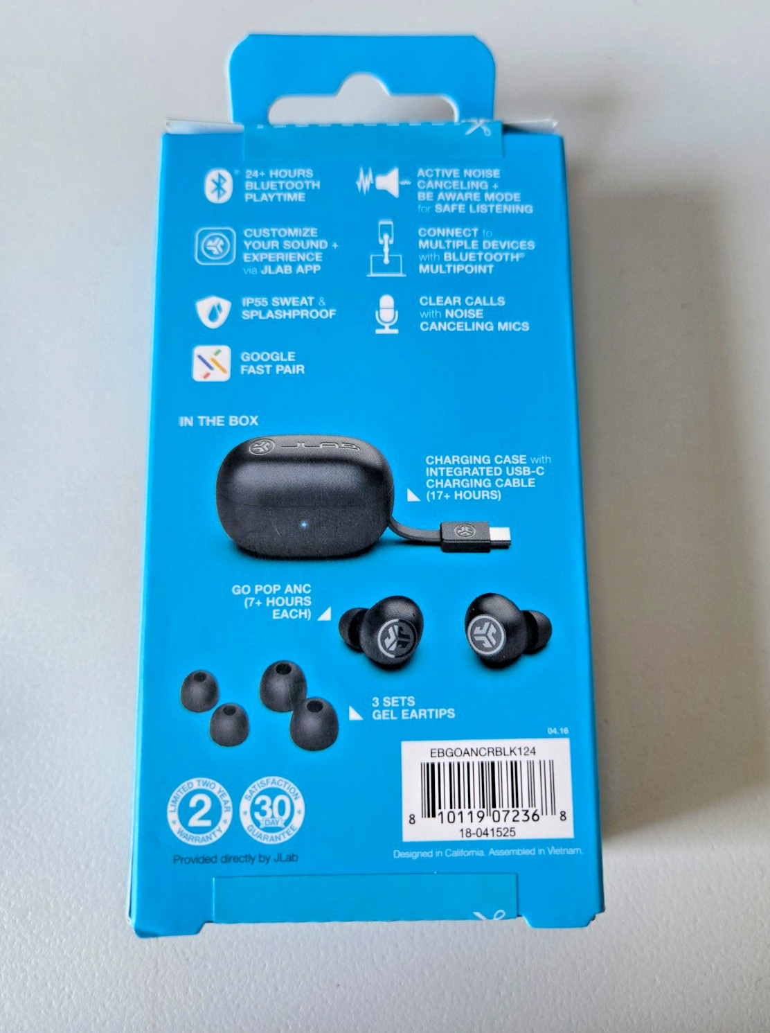 JLab Go Pop ANC True Wireless Earbuds , 24+ Hr Playtime, Bluetooth, Android/iOS