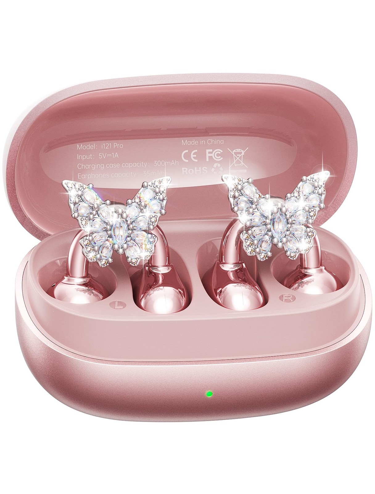 Gen2 Clip-On Open Ear Earbuds with Sparkle Butterfly Earrings, Earrings-On St…