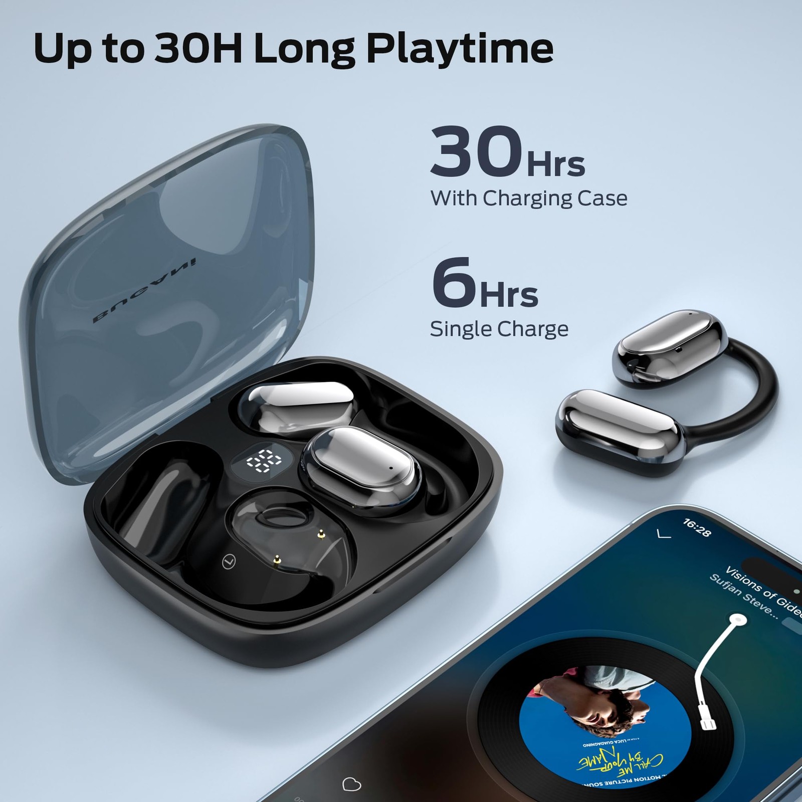 Bugani Open Ear Headphones Bluetooth 5.3 Wireless Headphones Dual Large Driver