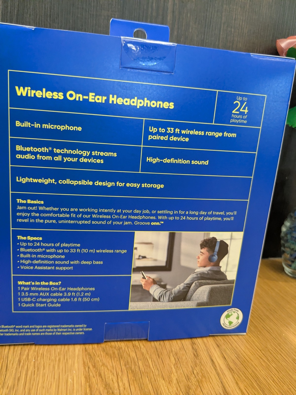 Groove ONN Over Ear Noise Canceling Wireless Bluetooth Headphones Blue – New