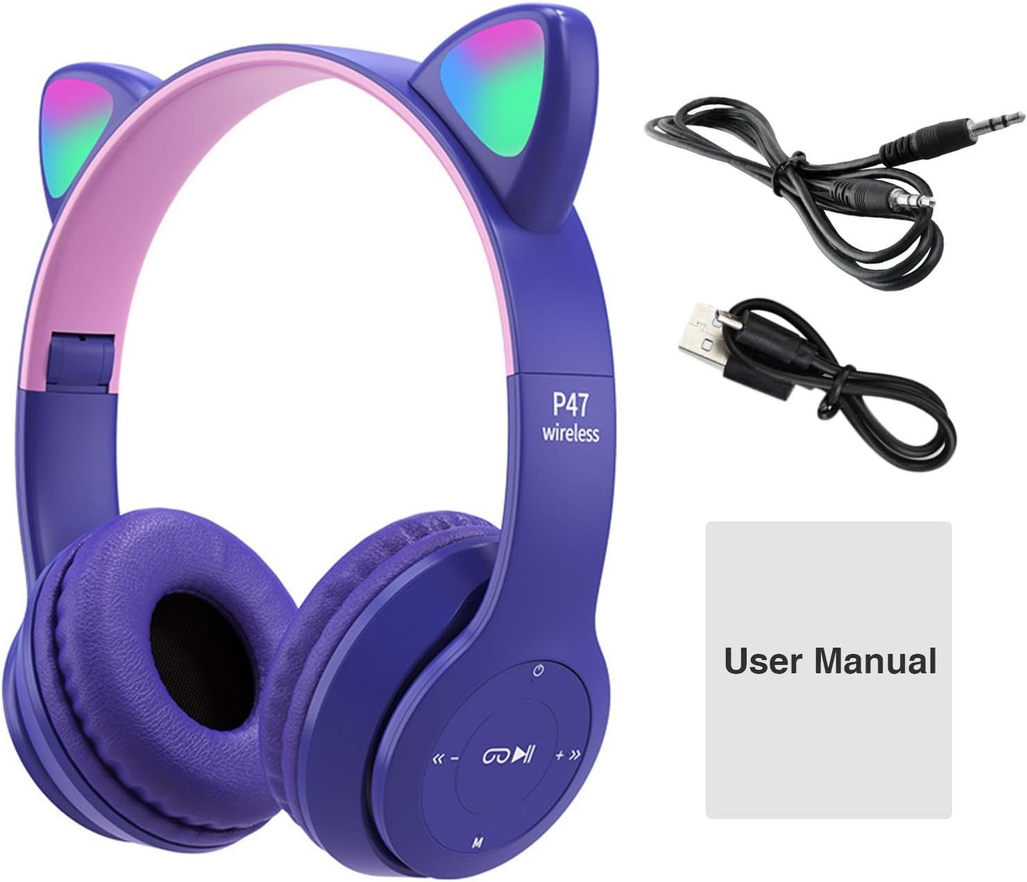 Stylish Bluetooth 5.0 Cat Ear Headphones with LED Lights – Foldable Design