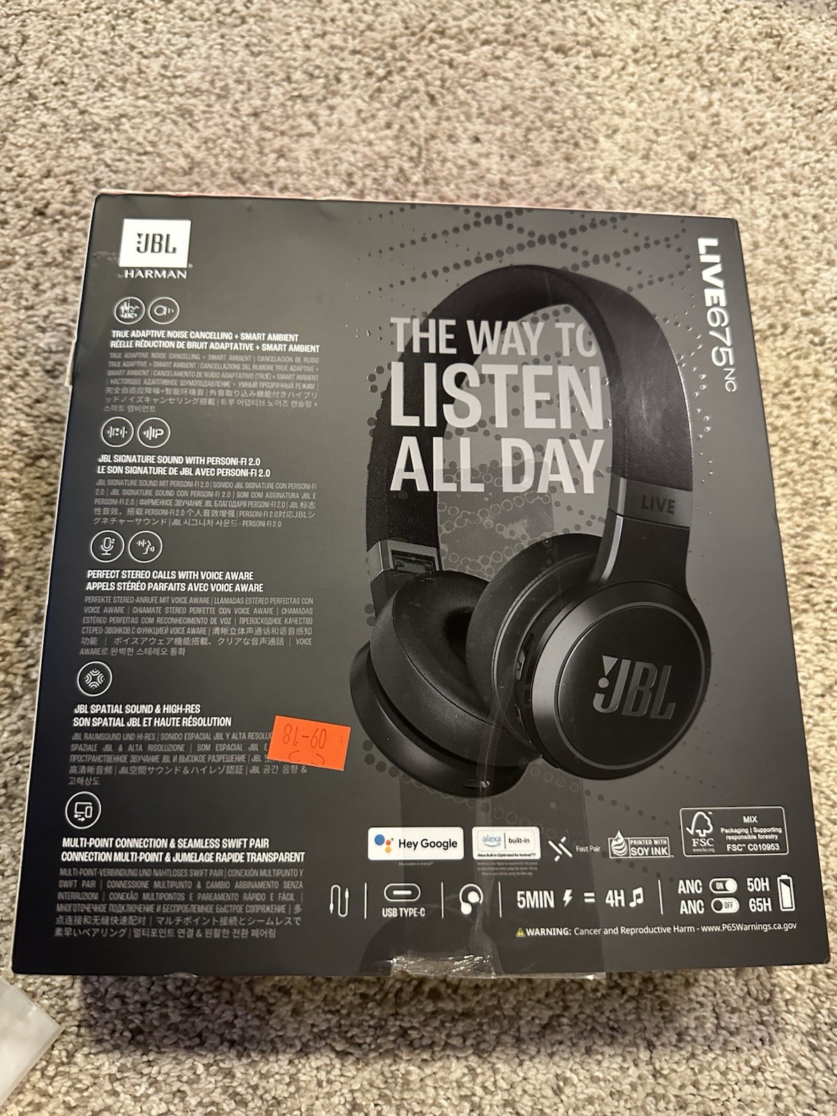 JBL Live 675NC Wireless On-Ear Headphones Adaptive Noise Cancelling by Harman
