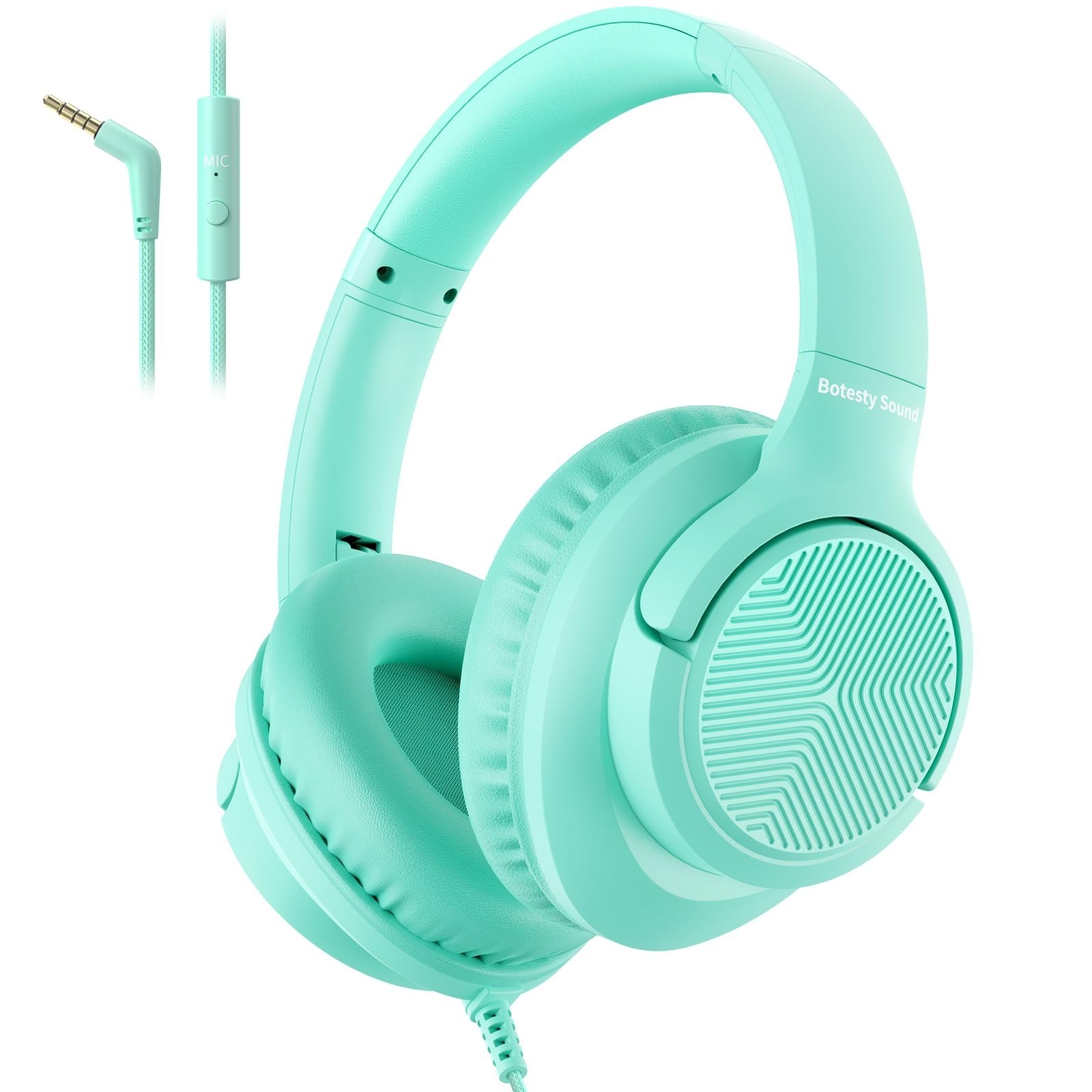 Wired Over Ear Headphones with Mic, Foldable 3.5mm Jack, Tangle-Free Cable Green