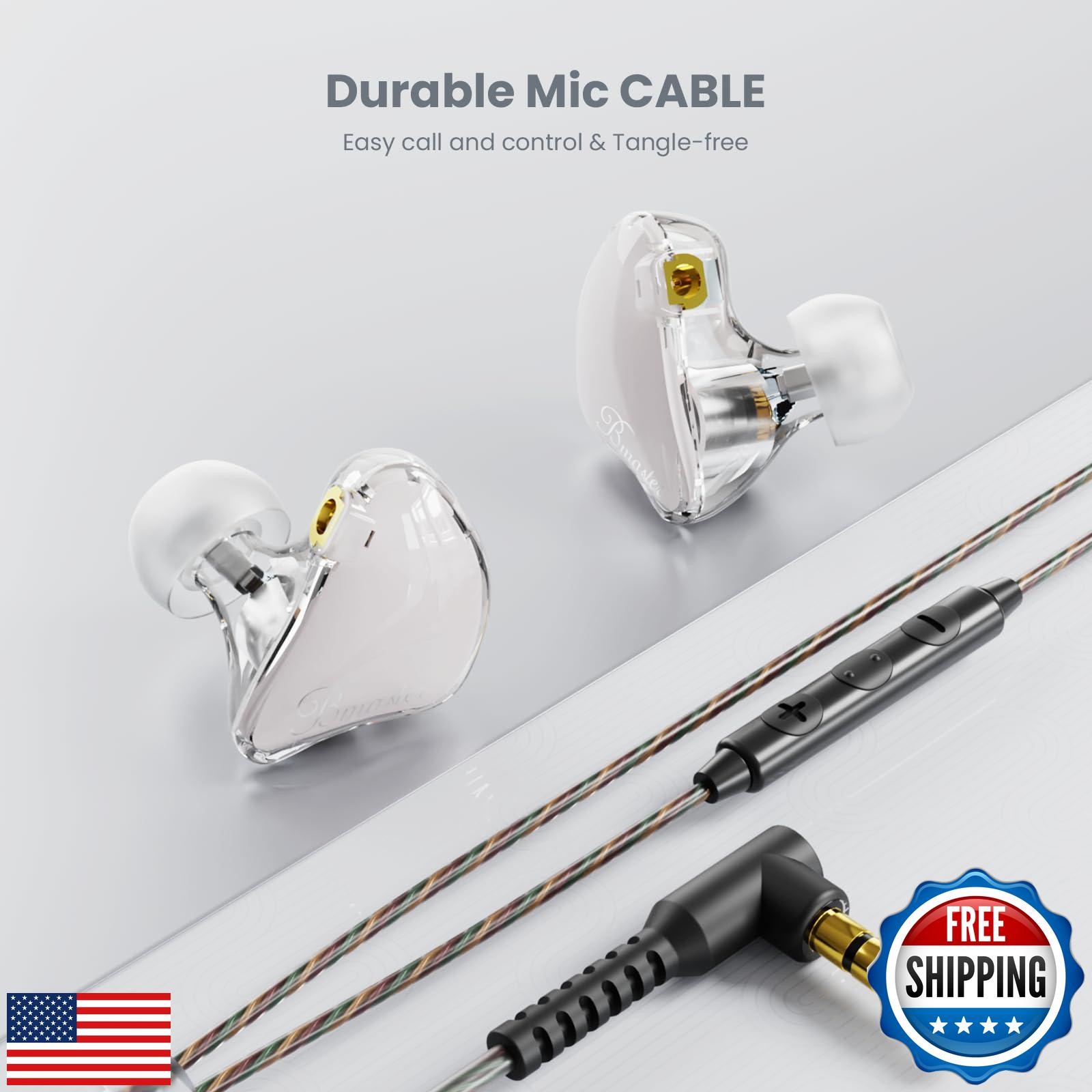 BASN in Ear Monitor Headphones, Triple Driver IEM Earphones with Powerful Bas