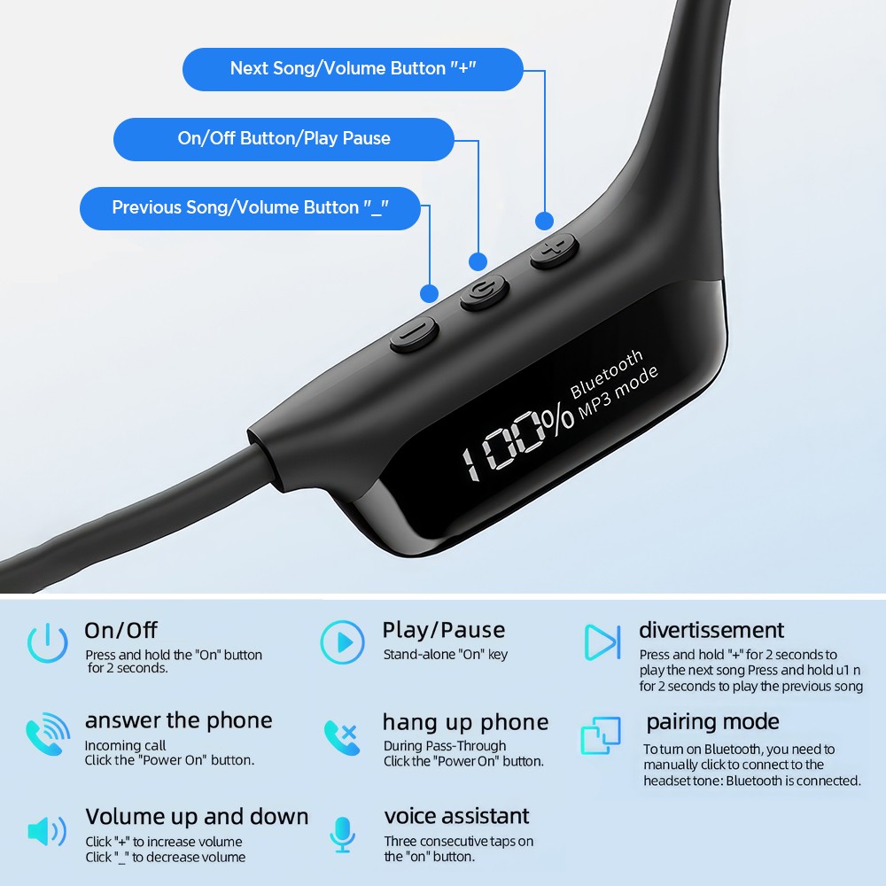 Mpow Swimming headphone Wireless Open Earphone Bluetooth 5.4 for Running Cycling