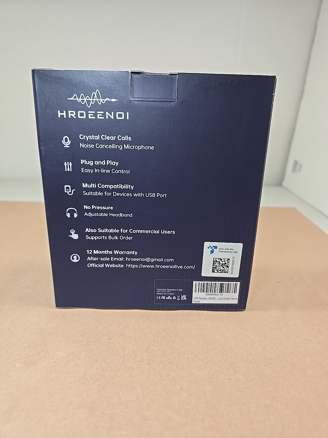 HROEENOI WRHW02 USB Wired Computer Headset Noise Canceling Mic Color Black New