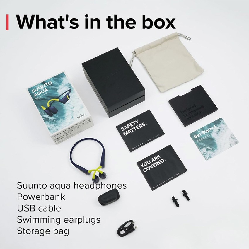 Suunto AQUA Swimming Bone Conduction Bluetooth Headphones with MP3 Player, Blue