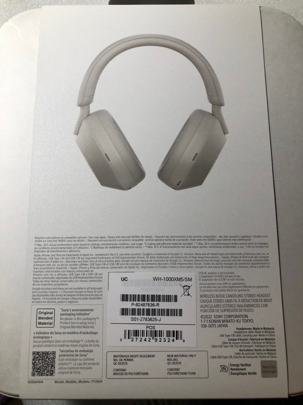 Sony WH-1000XM5 Premium Noise Canceling SILVER Headphones YY2954 30Hr(A16