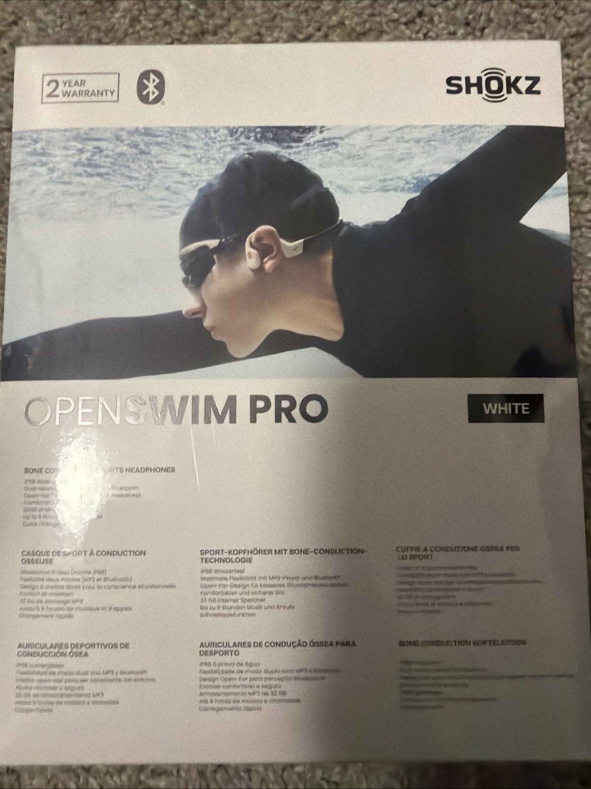 New Shokz OpenSwim Pro Bone Conduction Sport Headphones WHITE, Bluetooth + 32GB