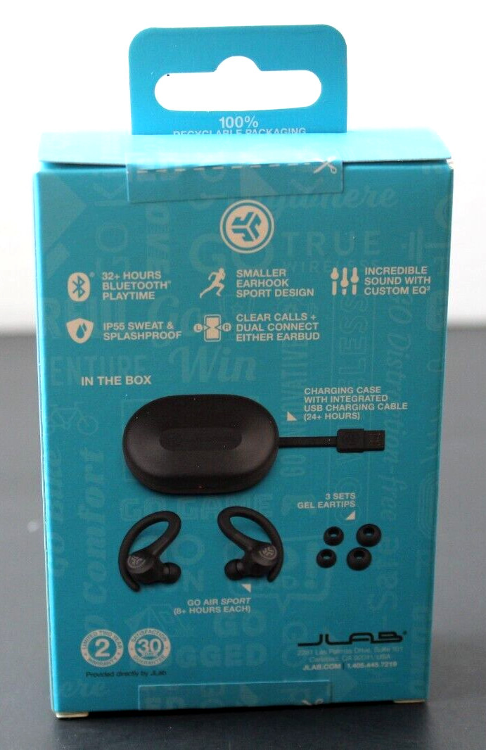 JLab Go Air Sport True Wireless Bluetooth Earbuds With Charging Case – Black