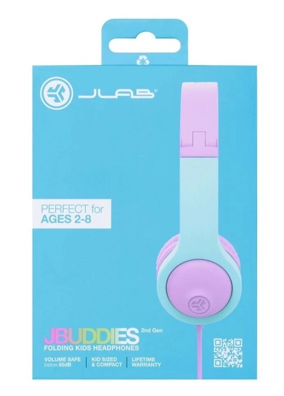 JBuddies Folding Gen 2 Kids Headphones Wired (Purple/Teal) New