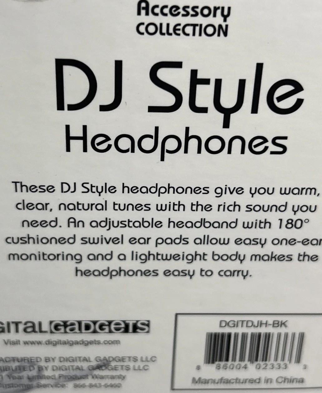 Digital Gadgets Accessory Collection DJ Style Headphones DGITDJH-BK NEW OPEN BOX