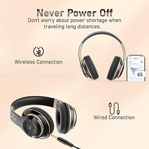 Bluetooth Headphones Over Ear, 6S Wireless Headphones Wired with 6 EQ Modes, …