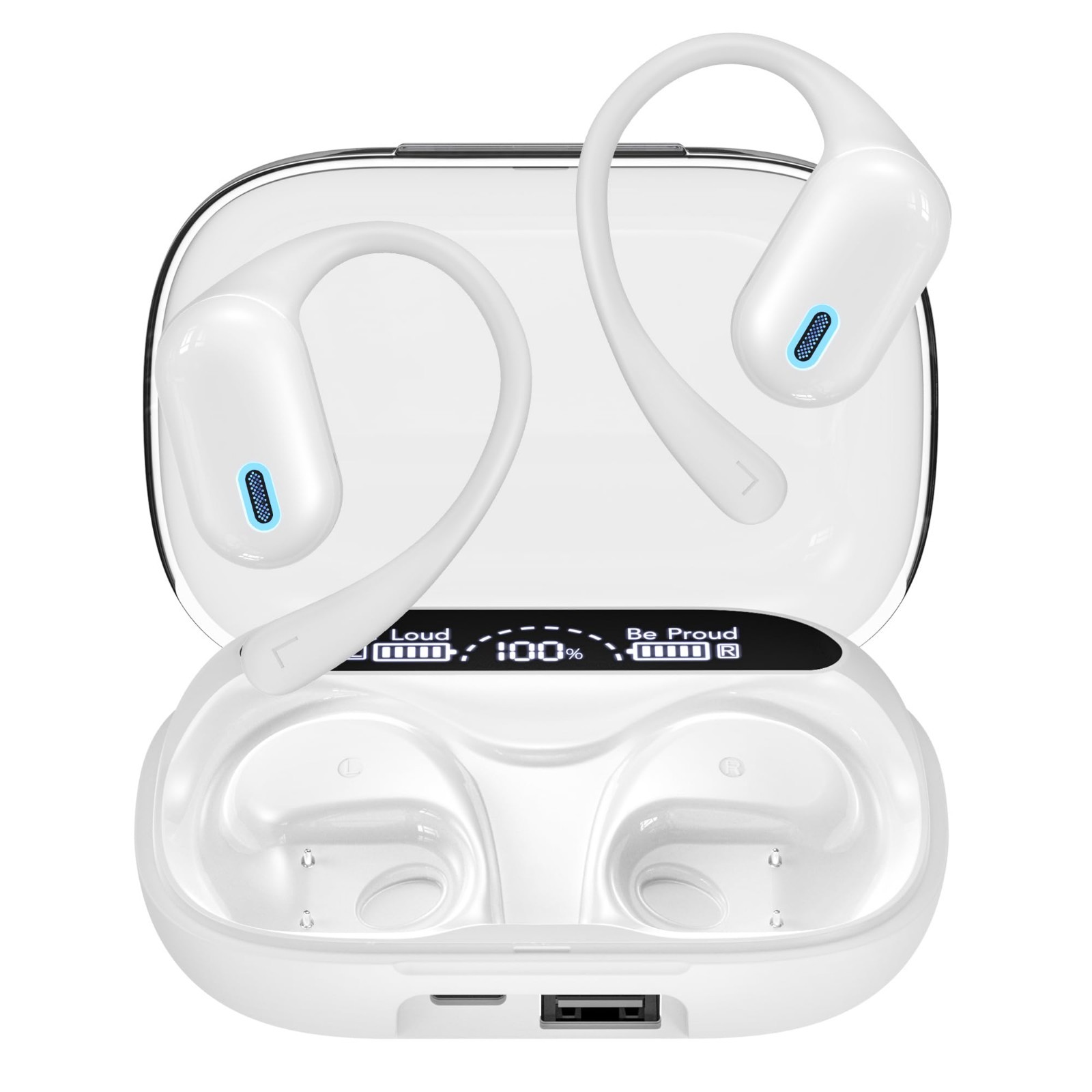 Open Ear AI Translation Earbuds Bluetooth 6.0 LED Display 60H Playtime