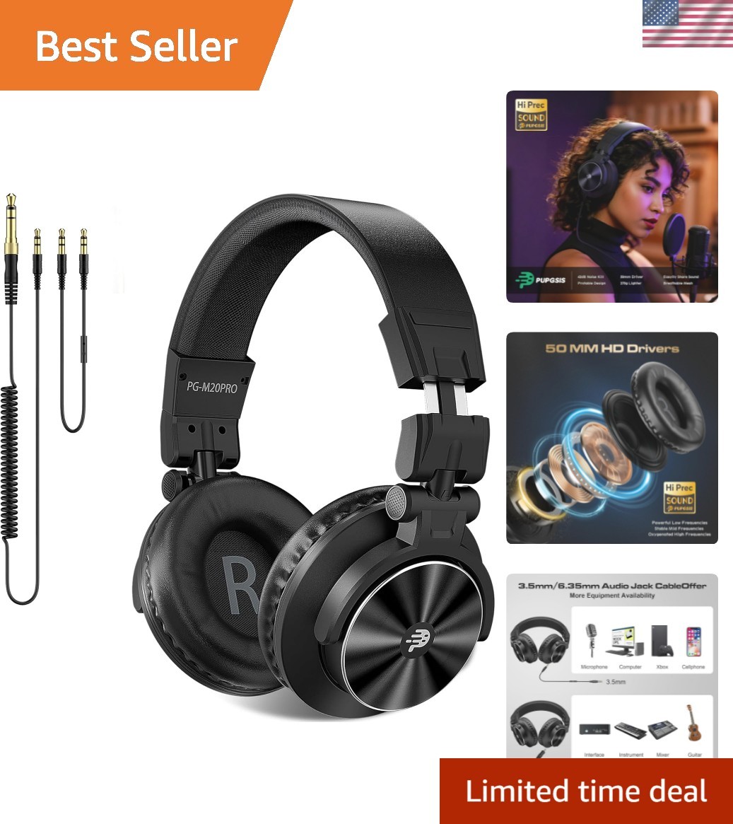 PUPGSIS Over Ear Headphones Wired: Studio Monitor Headphones – Professional 4…