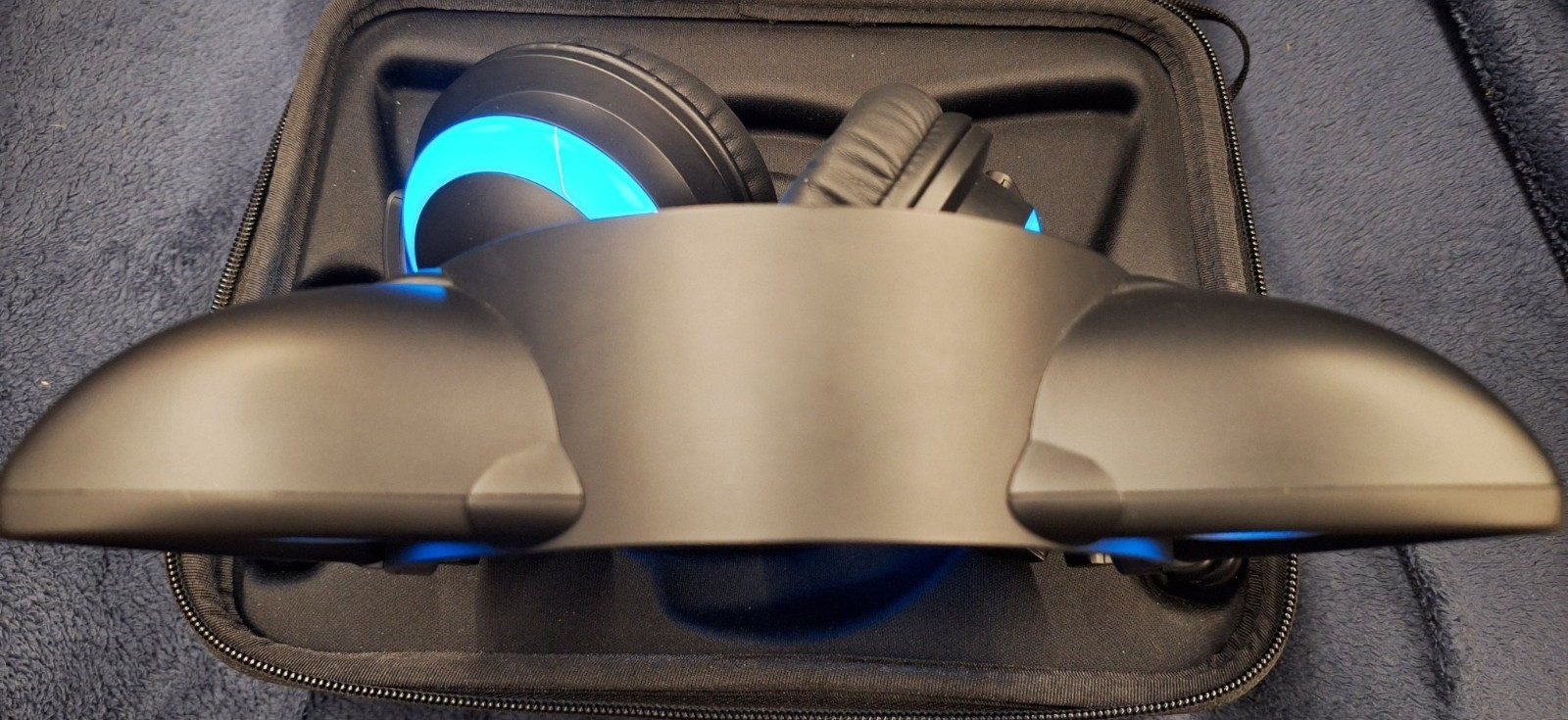 Brookstone Cat Ear Wired Colored Headphones Hard Wired w/ Case Blue LED NO MIC