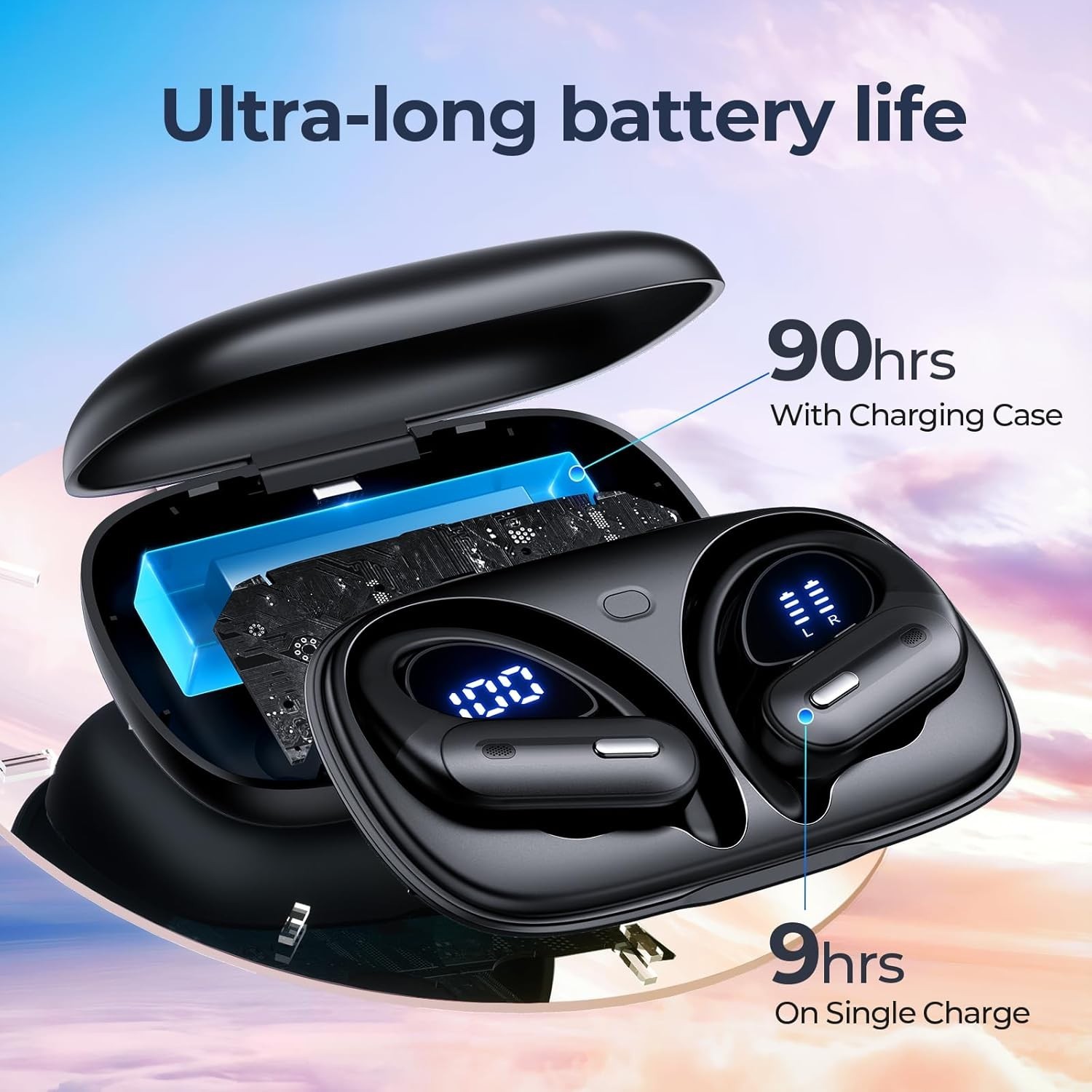 Active Noise Cancelling Wireless Earbuds Bluetooth Headphones 90 Hrs Playtime Ea