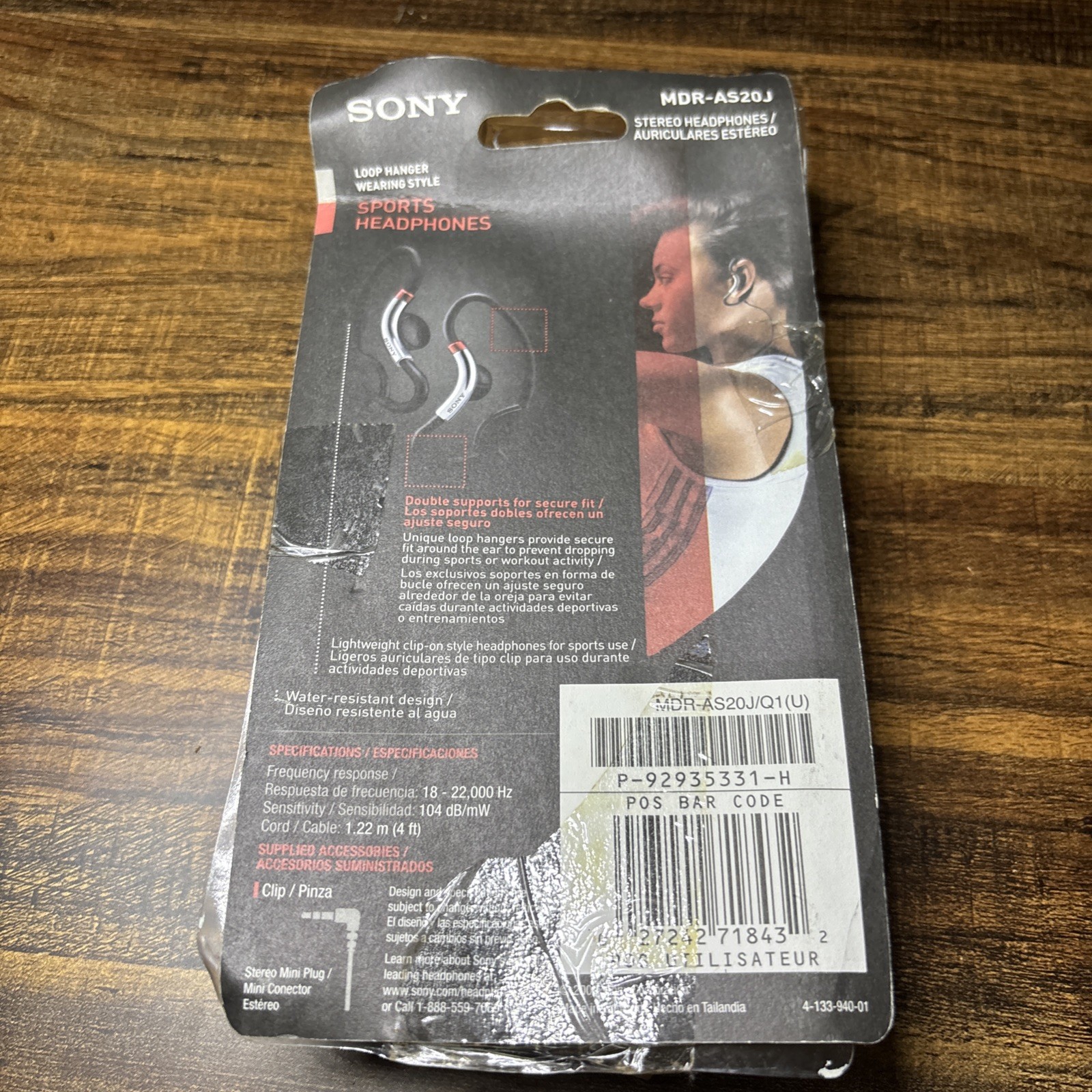 SONY MDR-AS20J Active Style Sport Clip On Headphones Double Support Loop Hangers
