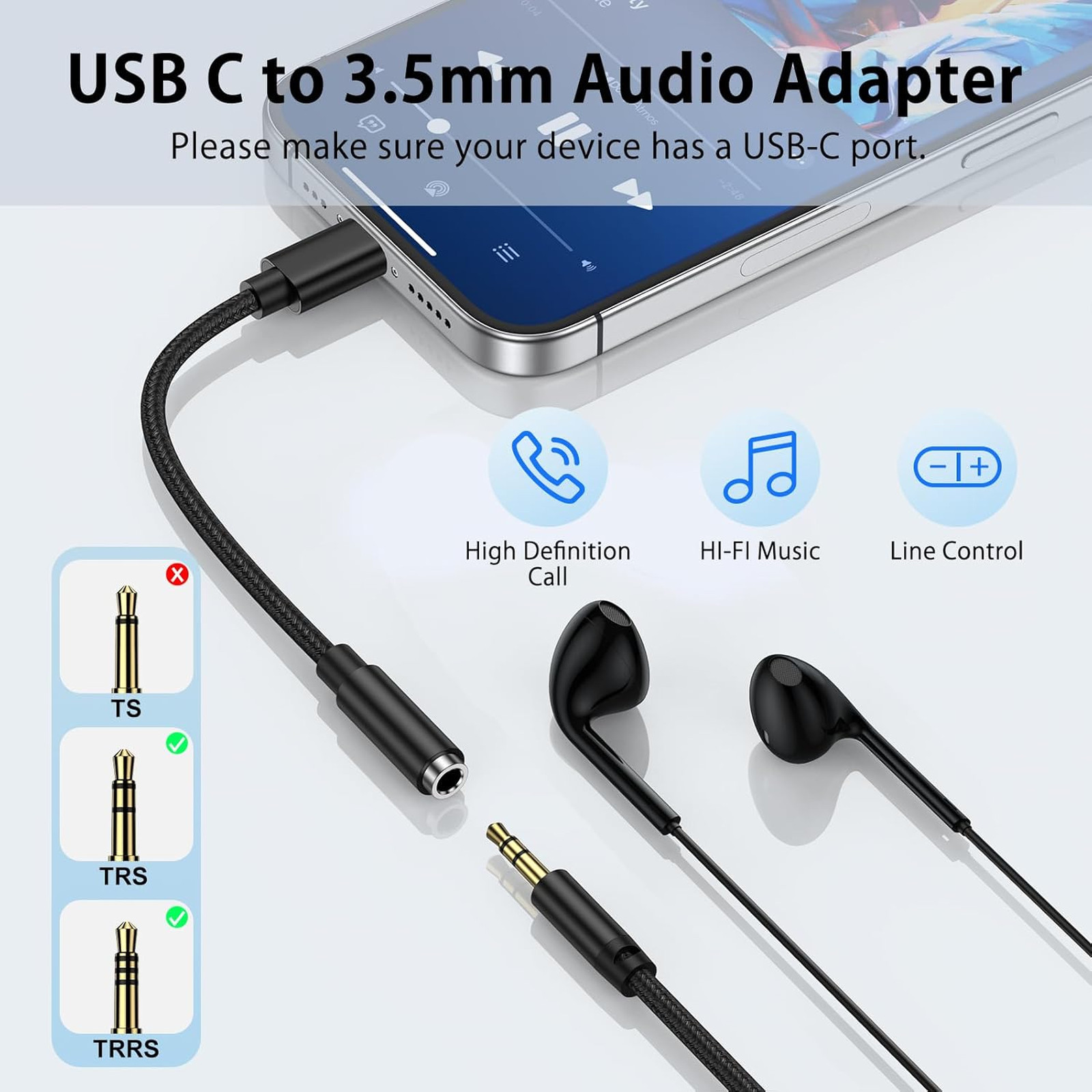 USB C to 3.5mm Audio Adapter Compatible with Samsung Galaxy S26 S25 Ultra S24