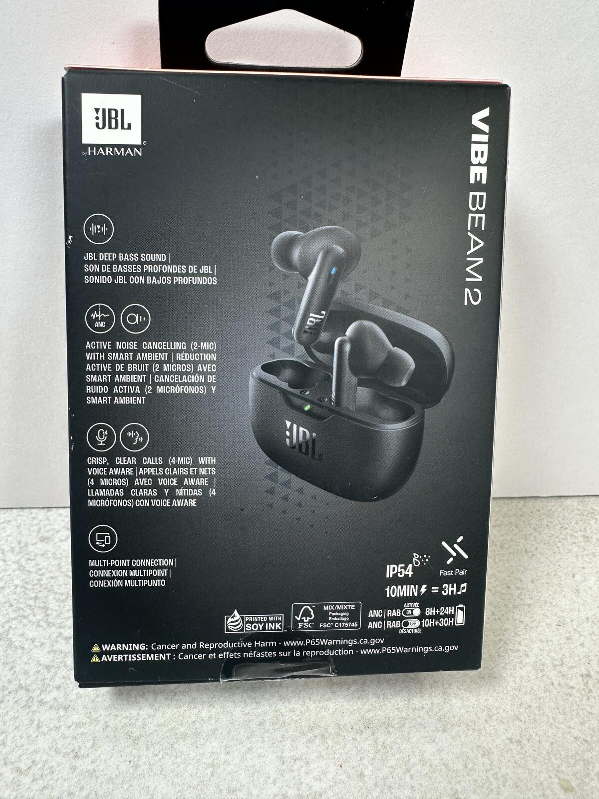 New JBL Vibe Beam 2 True Wireless ANC Bluetooth Earbuds Black