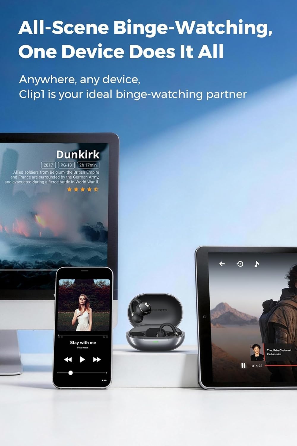 Soundpeats Clip1 Open Ear Wireless Earbuds with Dolby Audio, Hi-Res, Fast Charge