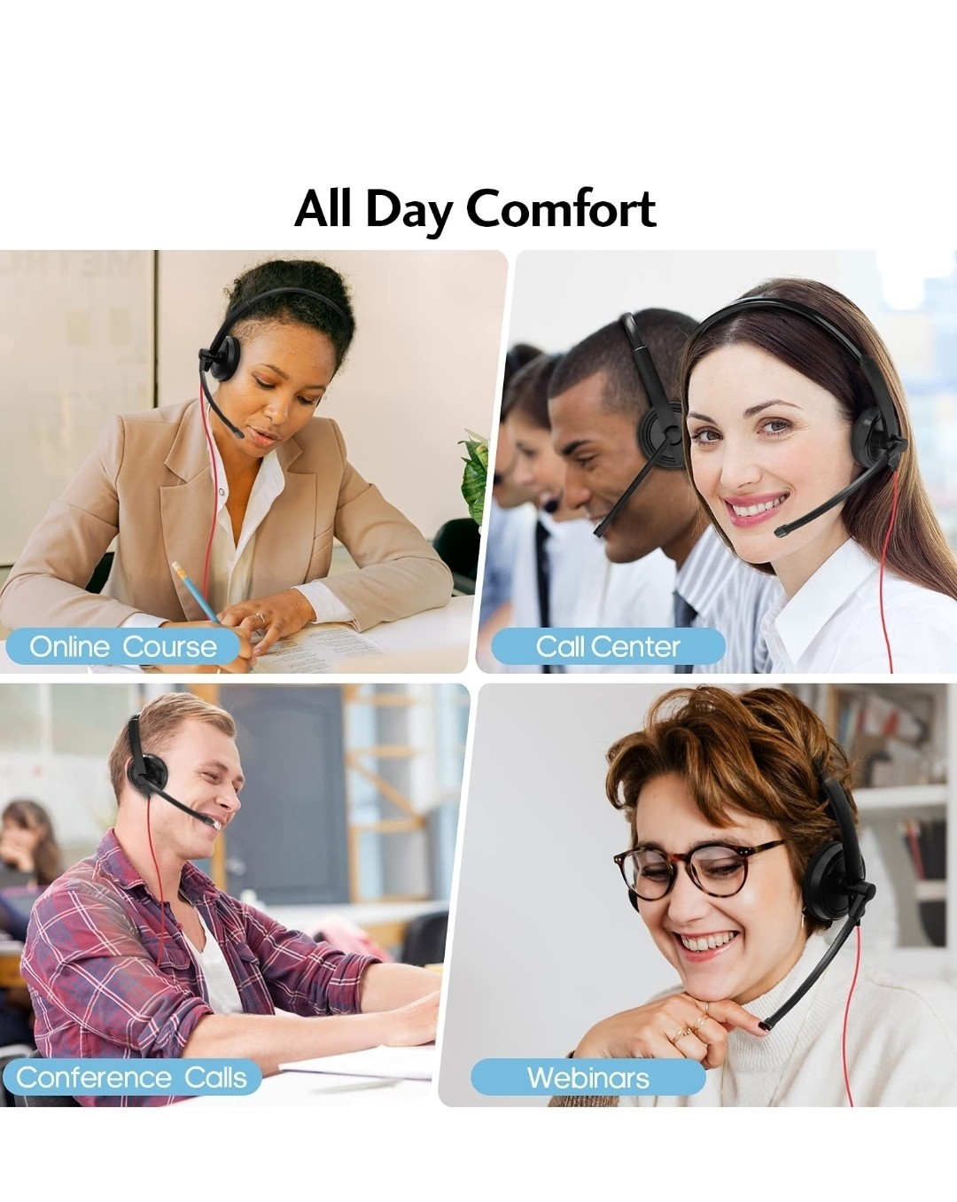 HROEENOI WRHW02 USB Wired Computer Headset Noise Canceling Mic Color Black New