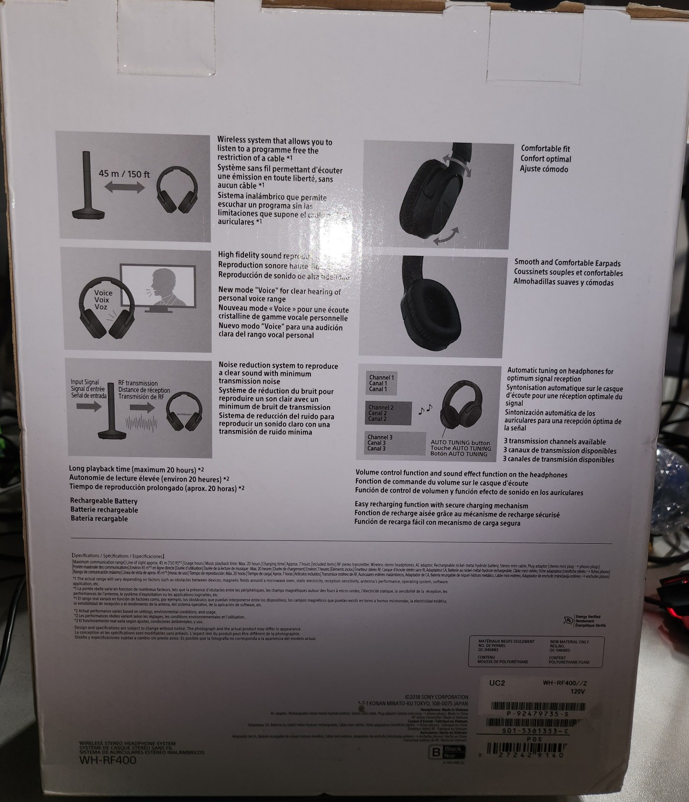 Sony Headphone WH-RF400 Wireless Stereo System 120V Home Theatre NIB,
