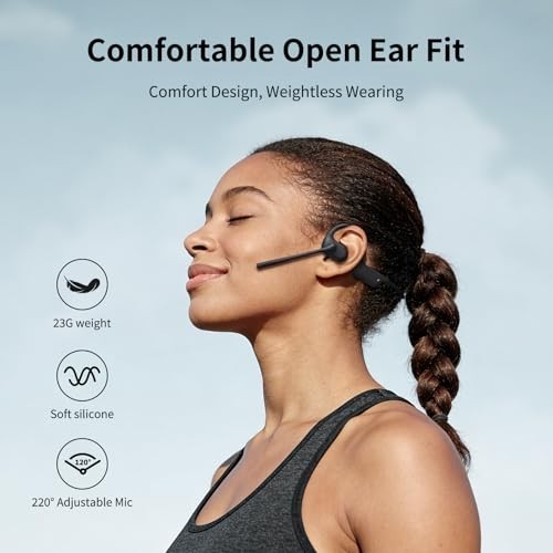 Open Ear Headphones With Mic Bluetooth 5.4 Dual Noise Canceling 23g Lightweight