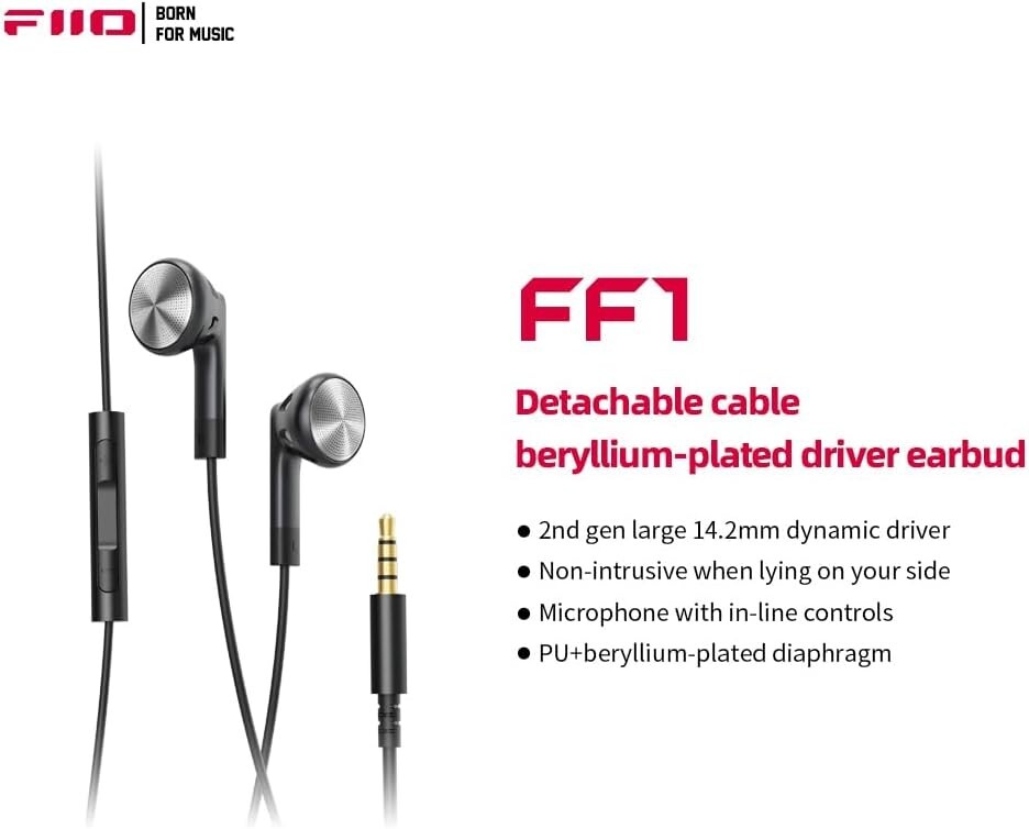 FiiO FF1 3.5mm Wired Bass In-Ear Earbud w/Mic,Type-C to 3.5mm Female adapter(BLK