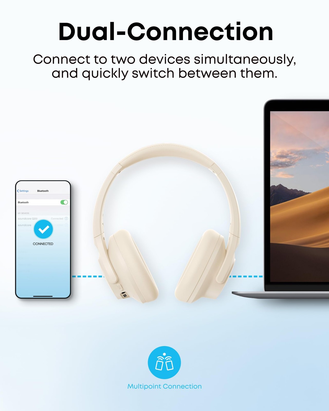 Soundcore by Anker Q20i Hybrid Active Noise Cancelling Standard, Almond White