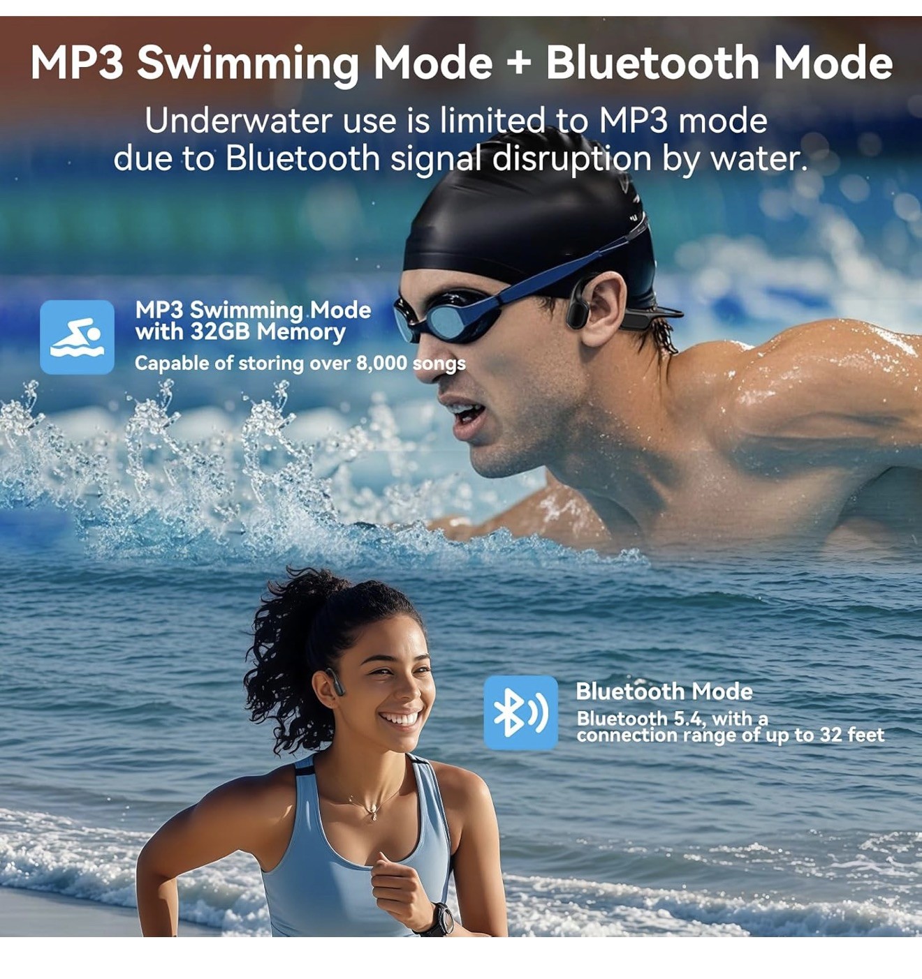 Hostena Bone Conduction Headphones with Mic, Open-Ear Headphones with Noise