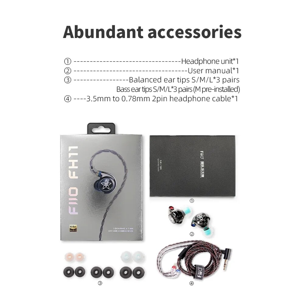 FiiO FH11 HiFi 1DD+1BA Hybrid Driver In-ear IEM Earphone with Detachable 0.78