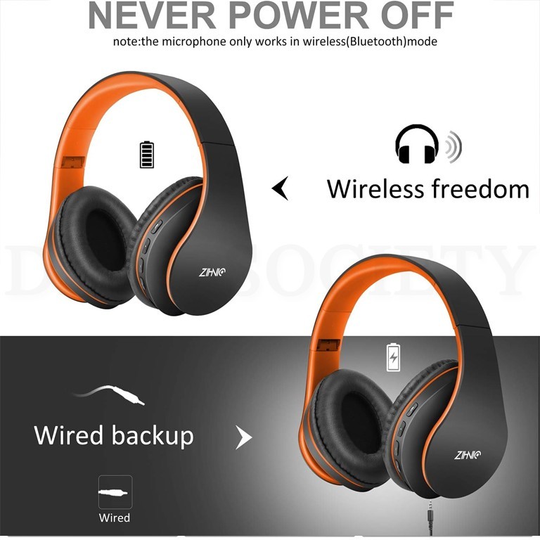 ZIHNIC Bluetooth Headphones Over-Ear Foldable Wireless and Wired Stereo Headset