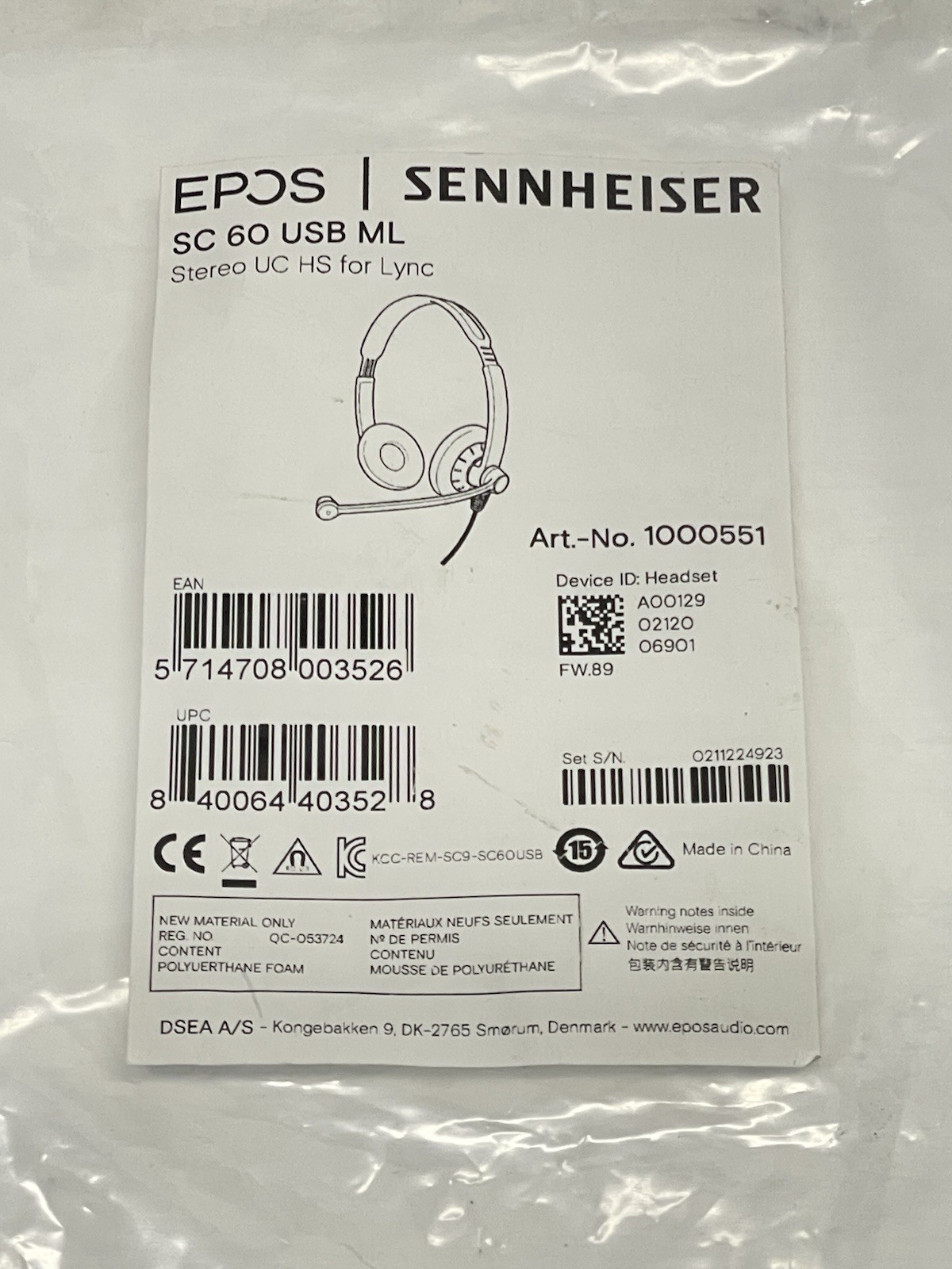 EPOS Impact SC 60 USB ML Stereo Headset Binaural Noise-Cancelling Wired 1000551