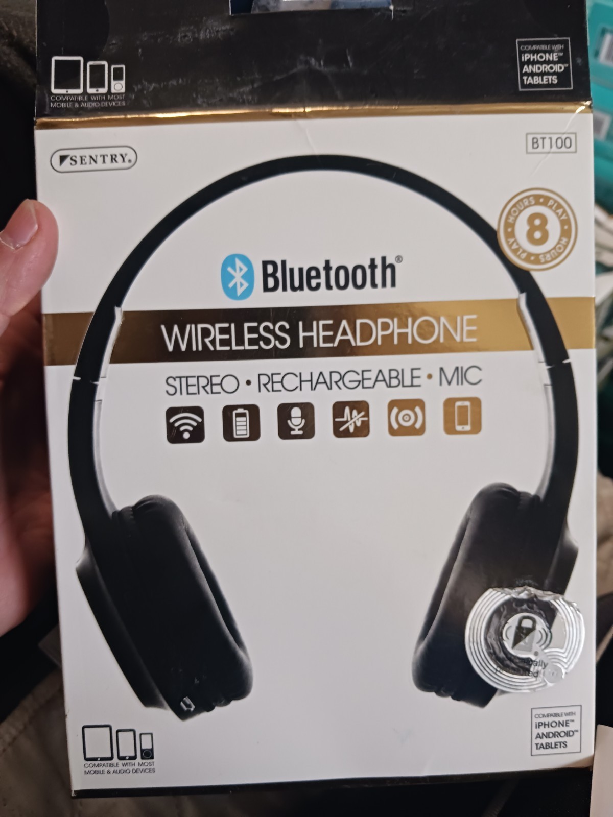 Sentry Bluetooth Wireless Headphone BT100 Black New Sealed. Untested. 8 Hours