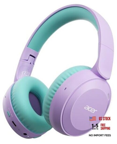 acer Kids Bluetooth Headphones, 85/94dB Volume Limiter, Foldable Purple Green