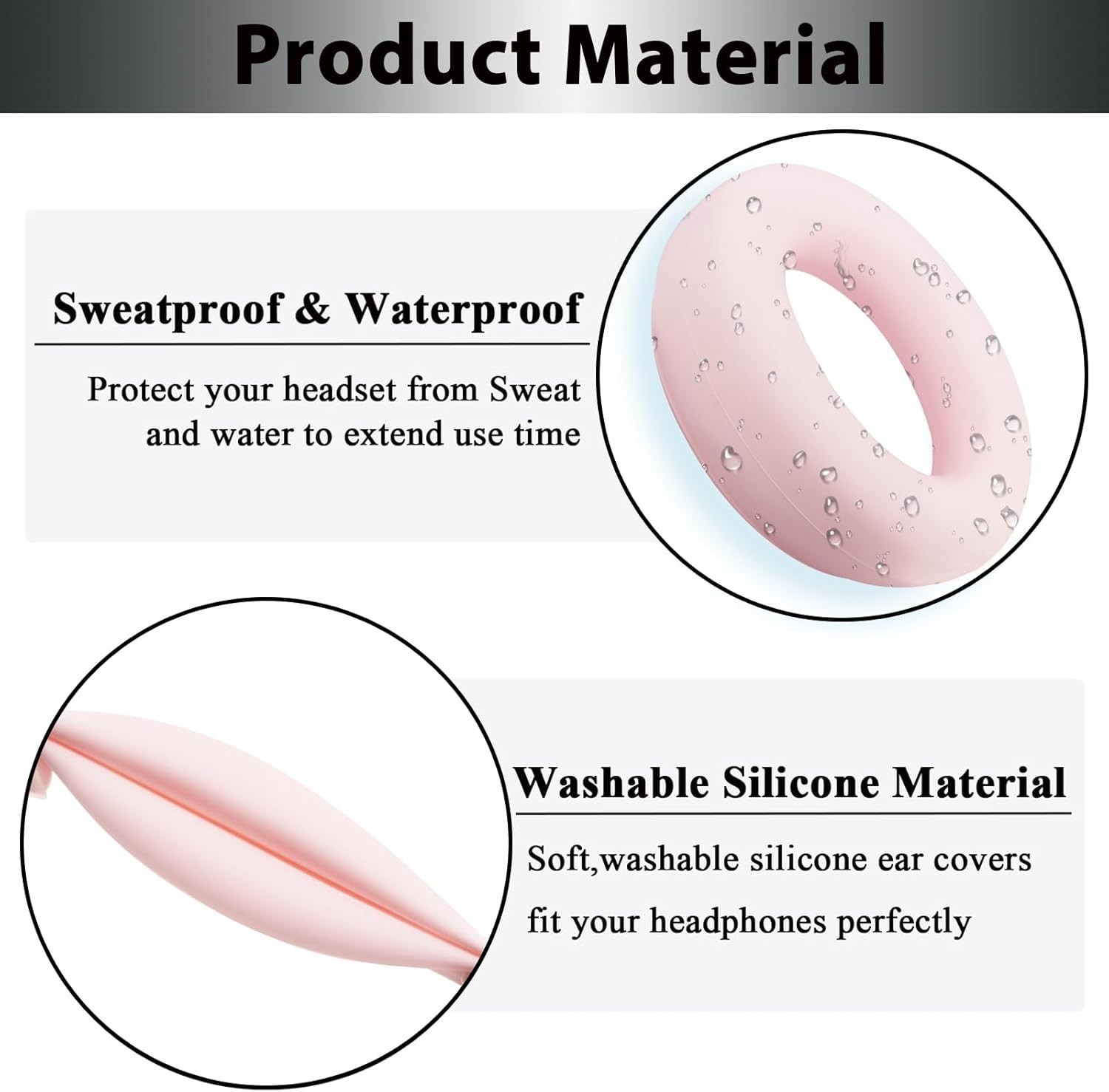 Adhiper Sweat Ear Covers for Beats Studio Pro Silicone Pink Washable