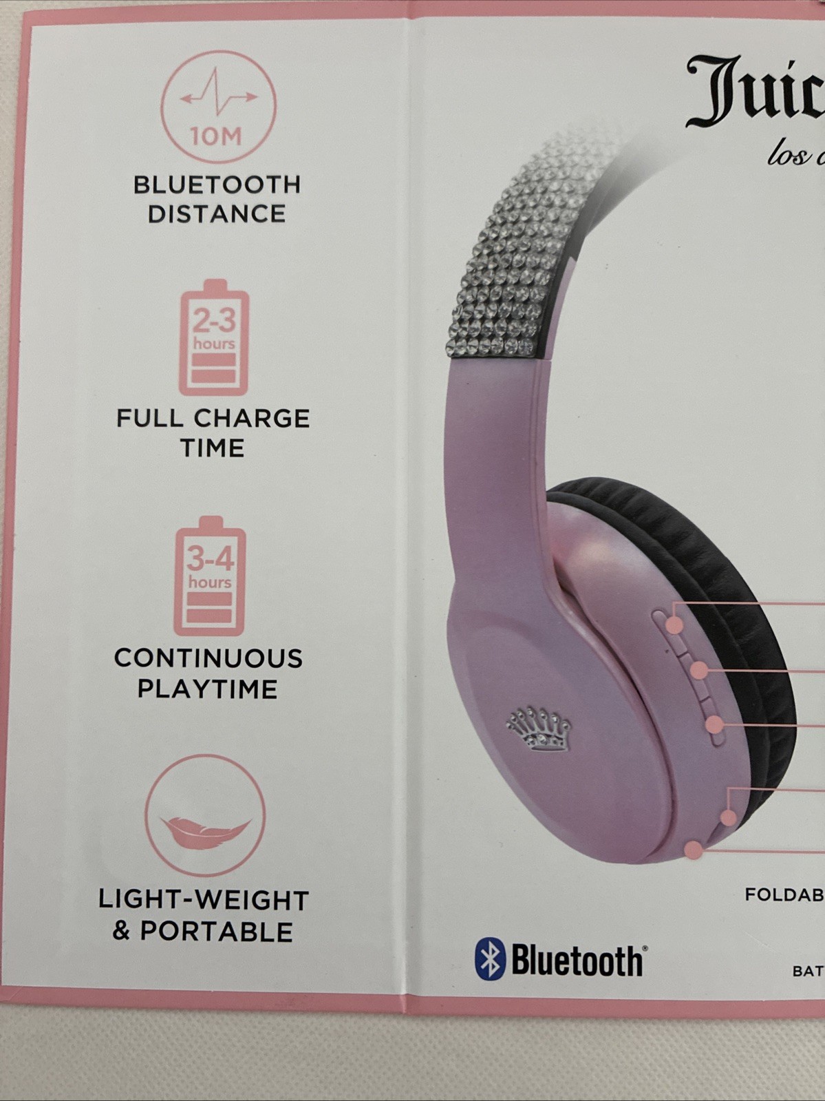 New Juicy Couture Bling Light Pink Rhinestone Wireless Headphones