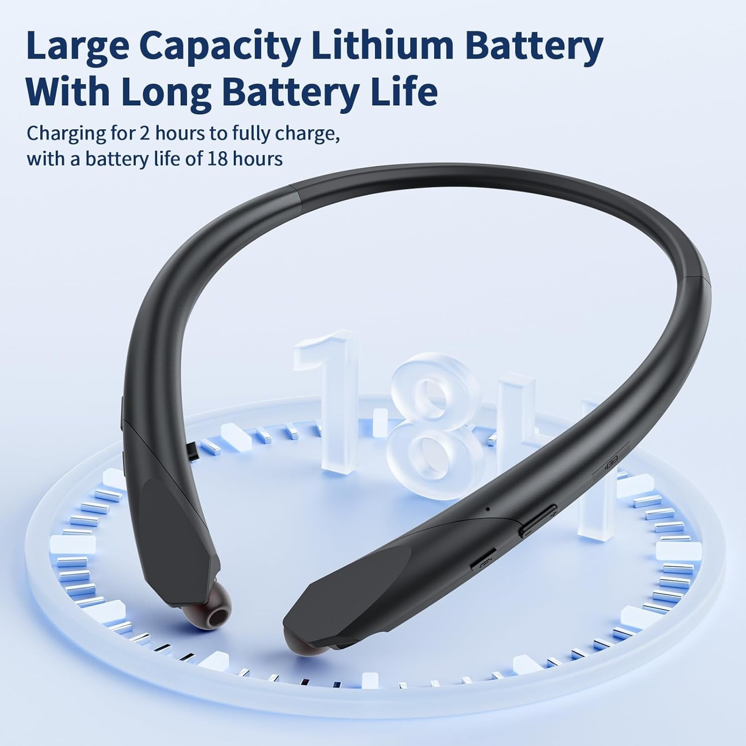Neckband Bluetooth Headphones Retractable, Wireless Headset with BLACK