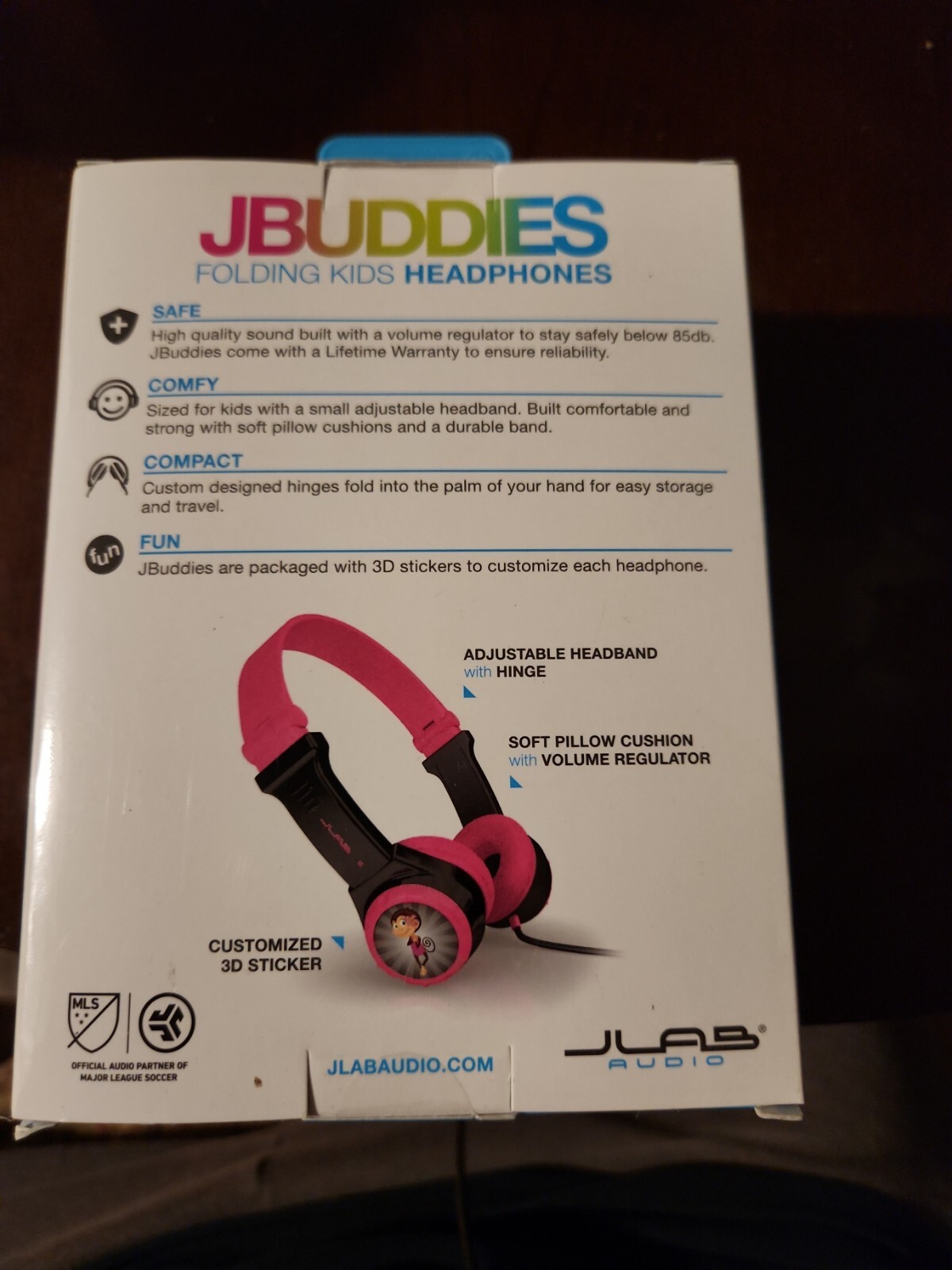 JLab Pink/Black Monkey JBuddies Folding Kids Wired Headphones For Ages 2+
