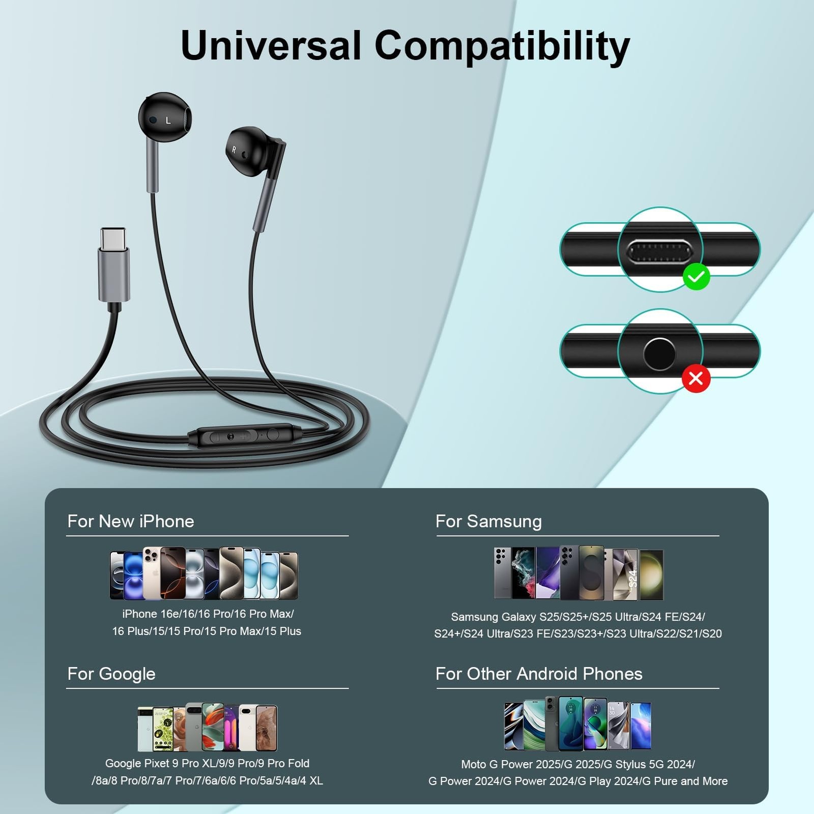 USB C Samsung Headphones Wired for Galaxy S26 S25 Edge S24 Pure Black
