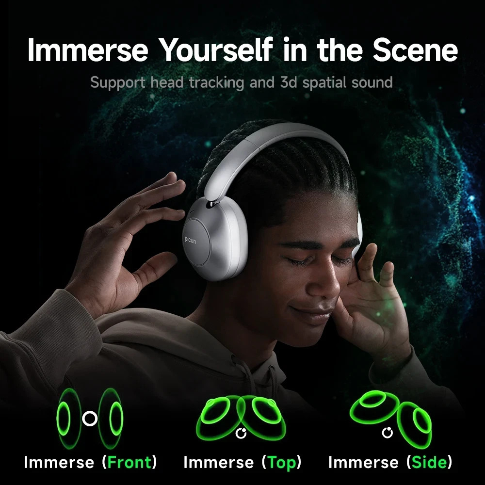 Picun F6 BLUE Active Noise Cancelling Wireless Headphones Head Tracking – NEW