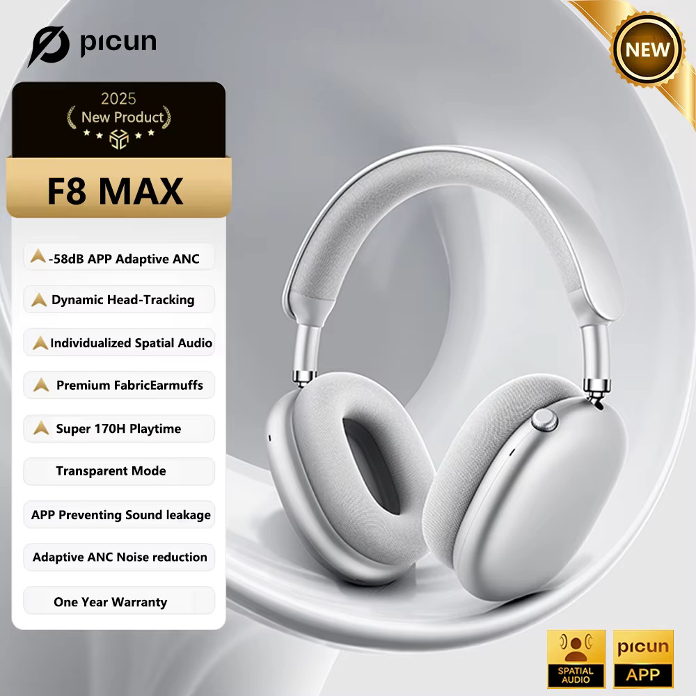 Picun F8 Pro ANC Wireless Headphones Bluetooth 5.4 Over-Ear Spatial Audio Mic