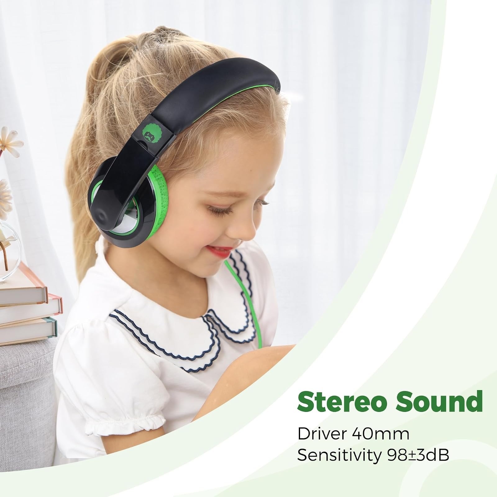 rockpapa Comfort Kids Headphones Wired Over Ear Lightweight Black/Green