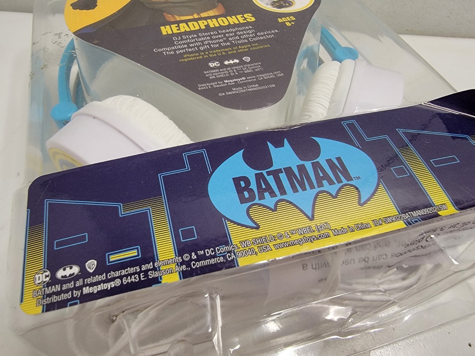 Batman Head Phones Blue White Unused Audio Jack Portable Music