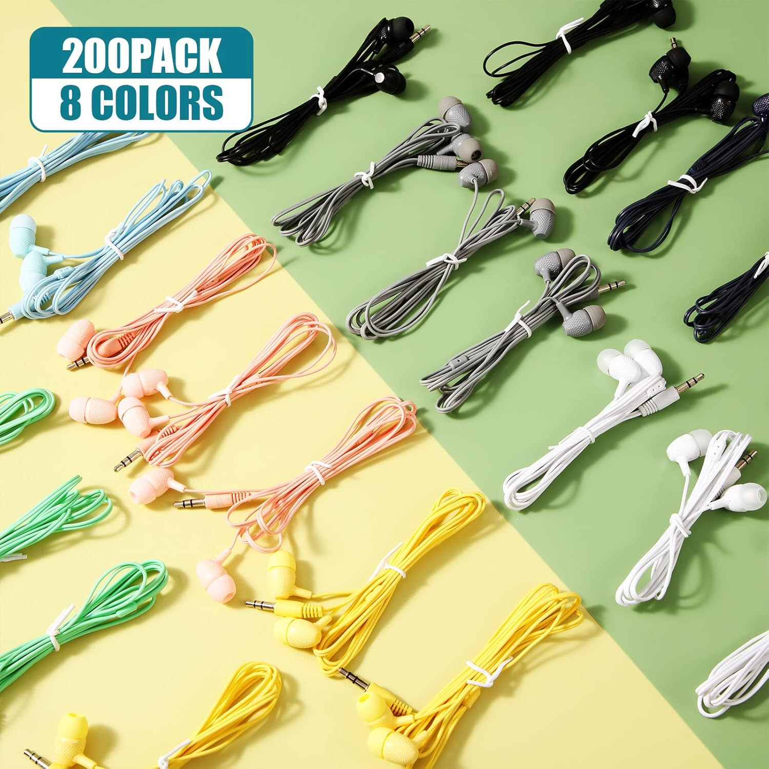 200 Pack Earbuds Bulk Earphones 3.5 Mm Classroom Headphones for Adult Assorted C