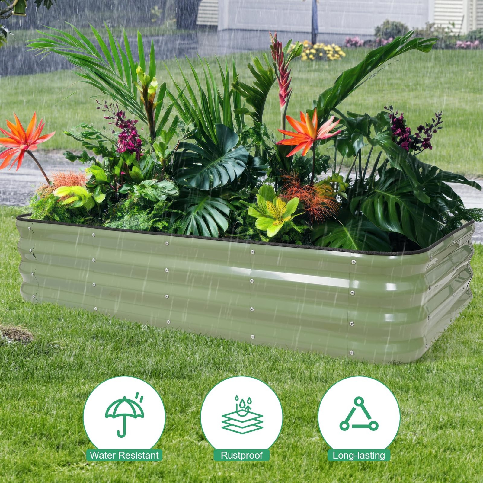 1MORE Raised Garden Bed -5X3X1 Galvanized Planter Box for 1pack-5X3X1, Green